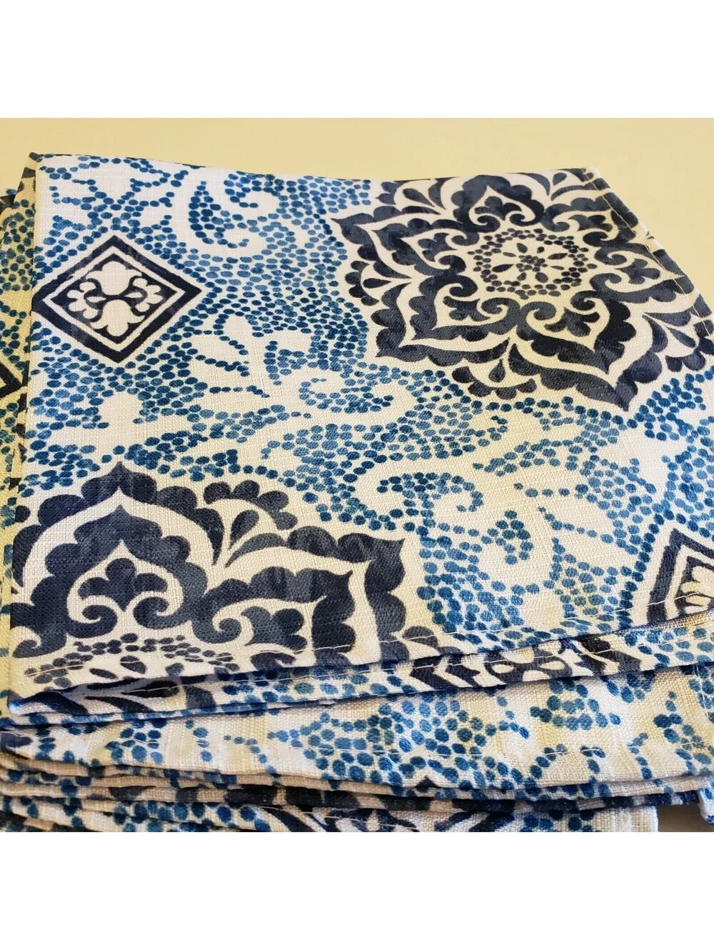 Waverly Napkins Blue White Batik Style Boho Polyester 18x18 Mandala QTY 8